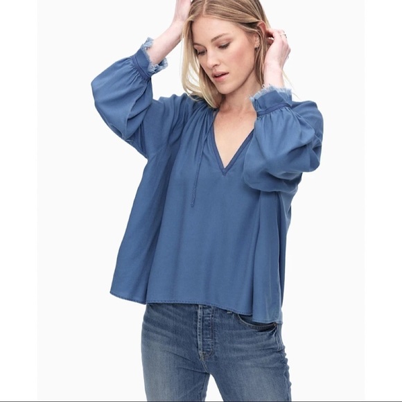 Splendid Medium Wash Crosshatch Gauze Peasant Top Size Small - Picture 1 of 11